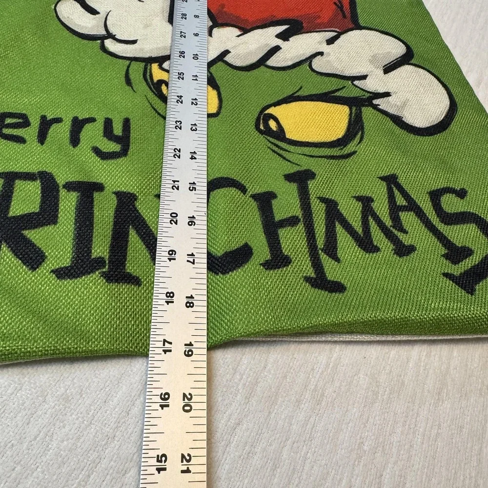 Merry Grinchmas Throw Pillow Cover Green Christmas‎ Decor Grinch Santa Hat